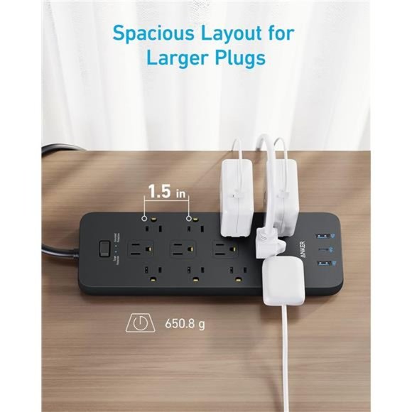 Surge Protector Power Strip (2100J),Anker 12 Outlets with 1USB C and 2 USB Ports - Picture 6 of 6